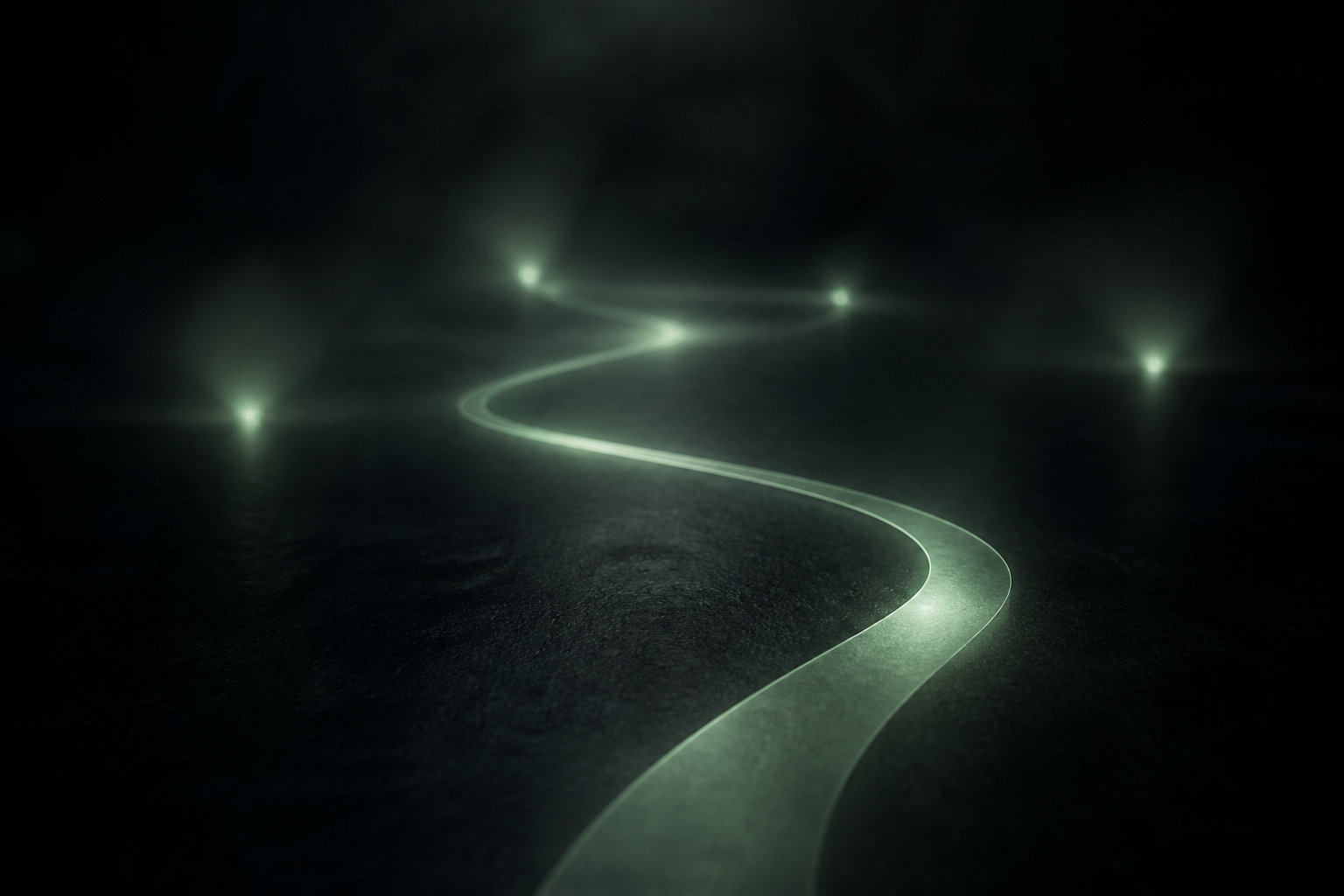 Minimal illuminated route representing controlled AI gateway traffic